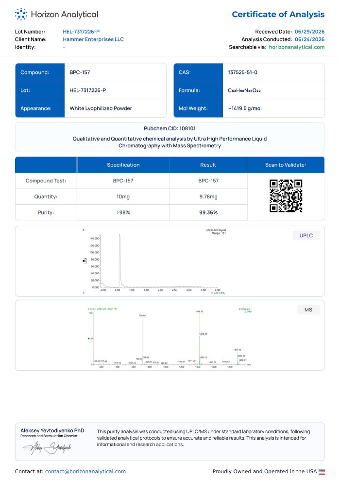 Original BPC-157 10 mg laboratory report preview